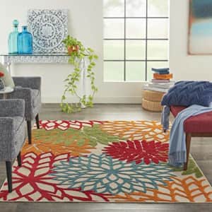 Nourison Aloha ALH05 Indoor/Outdoor Floral Green 5'3" x 7'5" Area Rug (5'x8') for $51