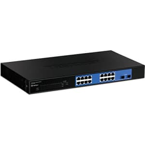 TRENDnet 16-Port 10/100/1000 Mbps Gigabit Web Smart Switch with 2 Shared SFP Slots, IPv6, Private & for $40