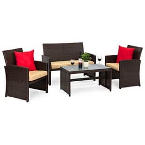 Best Choice Products 4-Piece Wicker Patio Conversation Furniture Set w/ 4 Seats, Tempered Glass for $230