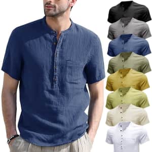 Men's Linen Henley Shirt for $8