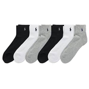 POLO RALPH LAUREN Men's Classic Sport Solid Socks 6 Pair Pack - Cushioned Cotton Comfort, Gray for $29