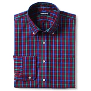 Lands' End Men's Pattern No-Iron Supima Pinpoint Button-Down Collar Dress Shirt for $12