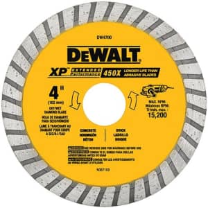 DEWALT DW4700 Industrial 4-Inch Dry or Wet Cutting Continuous Rim Diamond Saw Blade with 7/8-Inch for $18 DEWALT DW4700 Industrial 4-Inch Dry or Wet Cutting Continuous Rim Diamond Saw Blade with 7/8-Inch for $18