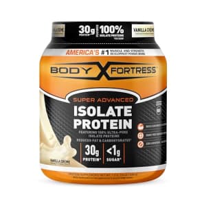Body Fortress Super Advanced Isolate Protein Powder, Gluten Free, Vanilla Creme Flavored, 1.5 Lb for $27