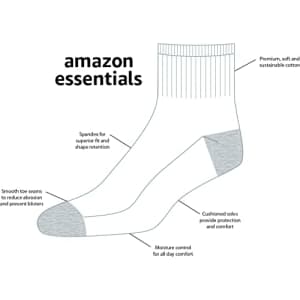 Amazon Essentials Men's Cotton Ankle Socks, 50 Pairs, Grey Heather, 12-16 for $54