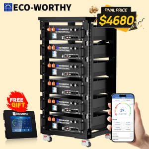 Eco-Worthy 48V 100AH Server Rack Lithium Battery 6-Pack w/ Monitor for $4,680 Eco-Worthy 48V 100AH Server Rack Lithium Battery 6-Pack w/ Monitor for $4,680