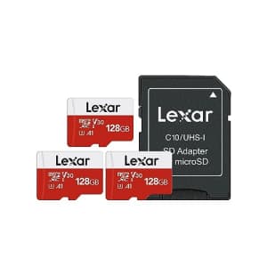 Lexar E-Series 128GB Micro SD Card 3 Pack, microSDXC UHS-I Flash Memory Card with Adapter, 100MB/s, for $30