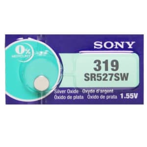 Sony 319 (SR527SW) 1.55V Silver Oxide 0%Hg Mercury Free Watch Battery (20 Batteries) for $14