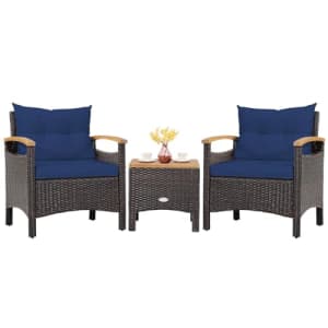 Tangkula 3-Piece Patio Furniture Set, Patiojoy Outdoor Rattan Sofa Set with Coffee Table, Patio for $200