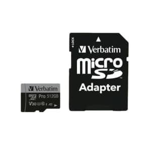 Verbatim Pro U3 512GB microSDXC Memory Card, Black, Class 10, UHS-I (U3) for $59