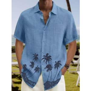 Men's Coconut Tree Graphic Print Hawaiian Shirt for $9