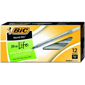 BIC Round Stic Xtra Life Ballpoint Pen12-Pack for $1