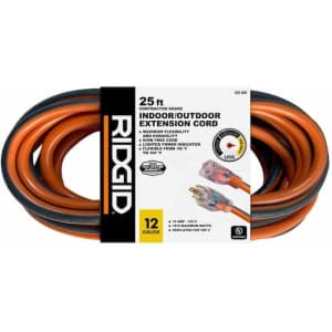 Ridgid 25-ft. 12/3 Heavy Duty Indoor/Outdoor Extension Cord for $25