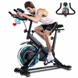 ANCHEER Indoor Exercise Bike Stationary, Indoor Cycling Bike with Comfortable Seat Cushion, Tablet for $160
