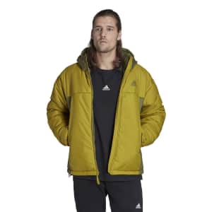 adidas Men's 3-Stripes Puffy Hooded Jacket for $33