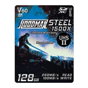 Hoodman 128GB Steel UHS-II V60 U3 Class 10 SDXC Memory Card for $70 Hoodman 128GB Steel UHS-II V60 U3 Class 10 SDXC Memory Card for $70