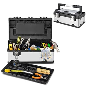 Goplus Portable Tool Box 19In Toolbox Lockable Cabinet Tool Storage Box Stainless Steel Organizer for $30
