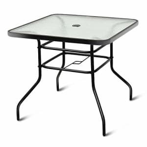 Tangkula Patio Table Outdoor Garden Balcony Poolside Lawn Glass Top Steel Frame All Weather Dining for $76