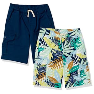 Amazon Essentials Boys Cargo Shorts, 2-Pack Navy/Tropical, 3T for $9