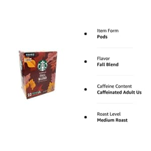 Starbucks Coffee Fall Blend Medium Roast K Cups Pods - 22 count - 1 box, 0.42 Oz for $28
