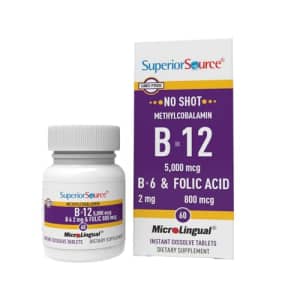 Superior Source No Shot Vitamin B12 Methylcobalamin (5000 mcg), B6, Folic Acid, Quick Dissolve for $19
