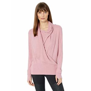 Splendid Women's Studio Activewear Workout Convertible Long Sleeve Wrap Top, Rose, L for $16