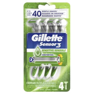 Gillette Men's Sensor3 Sensitive Disposable Razor 4-Pack for $5
