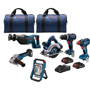 BOSCH GXL18V-601B25 18V 6-Tool Combo Kit with 2-in-1 Bit/Socket Impact Driver, Hammer Drill/Driver, for $499