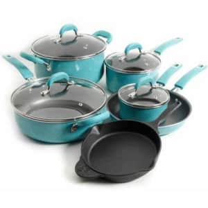 The Pioneer Woman Vintage Speckle 10 Piece Non-Stick Pre-Seasoned Cookware Set for $108