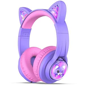 iClever Kids Bluetooth Headphones, BTH19 Cat Ear Wireless Headphones LED Lights Up, 74/85/94dBA for $40