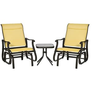 Outsunny 3-Piece Outdoor Gliders Set Bistro Set with Steel Frame, Tempered Glass Top Table for for $185