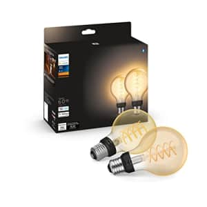 Philips Hue 2-Pack Dimmable Warm White Vintage Smart G25 Edison Bulb, Bluetooth & Hub Compatible for $66