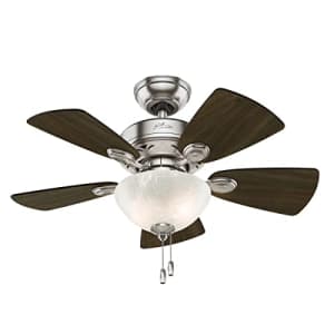 Hunter Fan Company, 52092, 34 inch Watson Brushed Nickel Ceiling Fan with LED Light Kit and Pull for $153