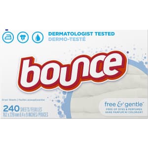 Bounce Free & Gentle Fabric Softener Sheets 240-Ct. Box for $20