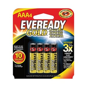 Eveready Gold Alkaline Batteries AAA, 4-Count (Pack of 3) for $11