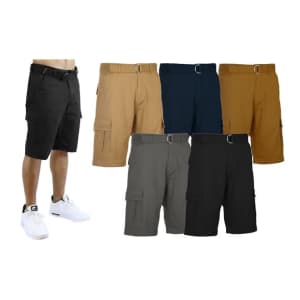 Men's Cotton Flex Stretch Cargo Shorts w/ Belt 3-Pack for $27