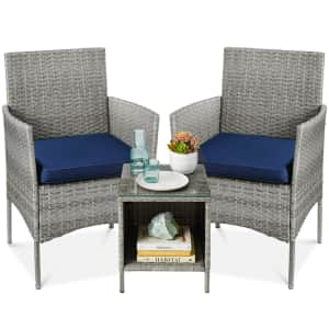 Best Choice Products 3-Piece Outdoor Wicker Conversation Bistro Set, Space Saving Patio Furniture for $100