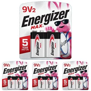 Energizer 9V Batteries, Max Premium 9 Volt Battery Alkaline, 2 Count (Pack of 4) for $35