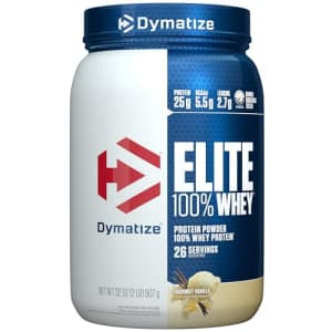 Dymatize Elite 100% Whey Protein Powder, 25g Protein, 5.5g BCAAs & 2.7g L-Leucine, Quick Absorbing for $35