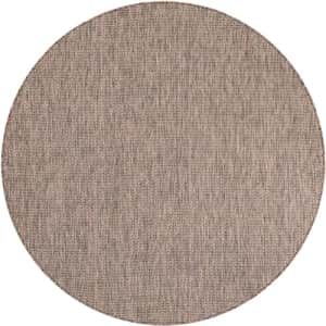 Unique Loom Outdoor Solid Collection Area Rug (6' 1" Round Light Brown/Ivory) for $55