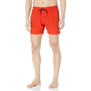 BOSS Men's Standard Solid Swim Trunk with Iconic Side Stripe, Orange.com for $23