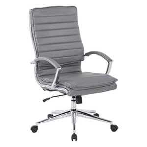 Office Star Faux Leather High Back Managers Chair with Loop Arms and Chrome Base, Charcoal for $237 Office Star Faux Leather High Back Managers Chair with Loop Arms and Chrome Base, Charcoal for $237