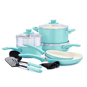 GreenLife Soft Grip Healthy Ceramic Nonstick Turquoise Cookware Pots and Pans Set, 12-Piece for $75