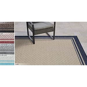 Gertmenian Tropical Collection Outdoor Rug Patio Area Carpet, 5x7 Standard, Border Navy Blue for $100