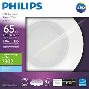 Philips LED Dimmable 5"/6" Downlight Lighting Fixture for $9