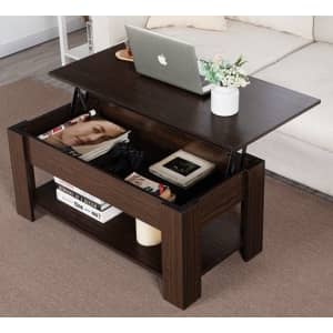 Modern Wood Lift Top Coffee Table w/ Hidden Compartment and Lower Shelf for $80