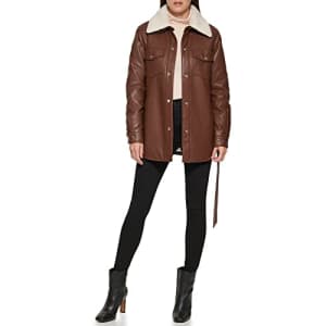 KENNETH COLE Women's Belted Faux Leather Jacket, SHACKET CHOCOLATE, Small for $78