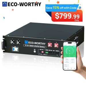 Eco-Worthy 5.12kWh 48V 100AH Server Rack LiFePO4 Lithium Battery for $800 Eco-Worthy 5.12kWh 48V 100AH Server Rack LiFePO4 Lithium Battery for $800