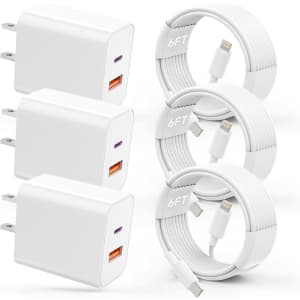 6-Foot Lightning Cable and Wall Block 3-Pack for $10
