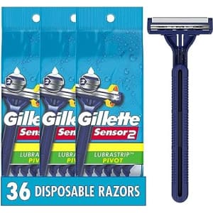 Gillette Men's Sensor2 Pivoting Head + Lubrastrip Disposable Razor 36-Count for $23 in cart